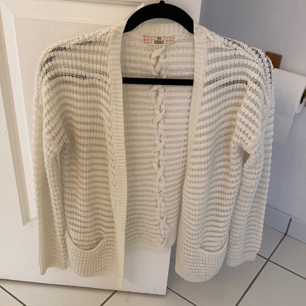 White cardigan sweater